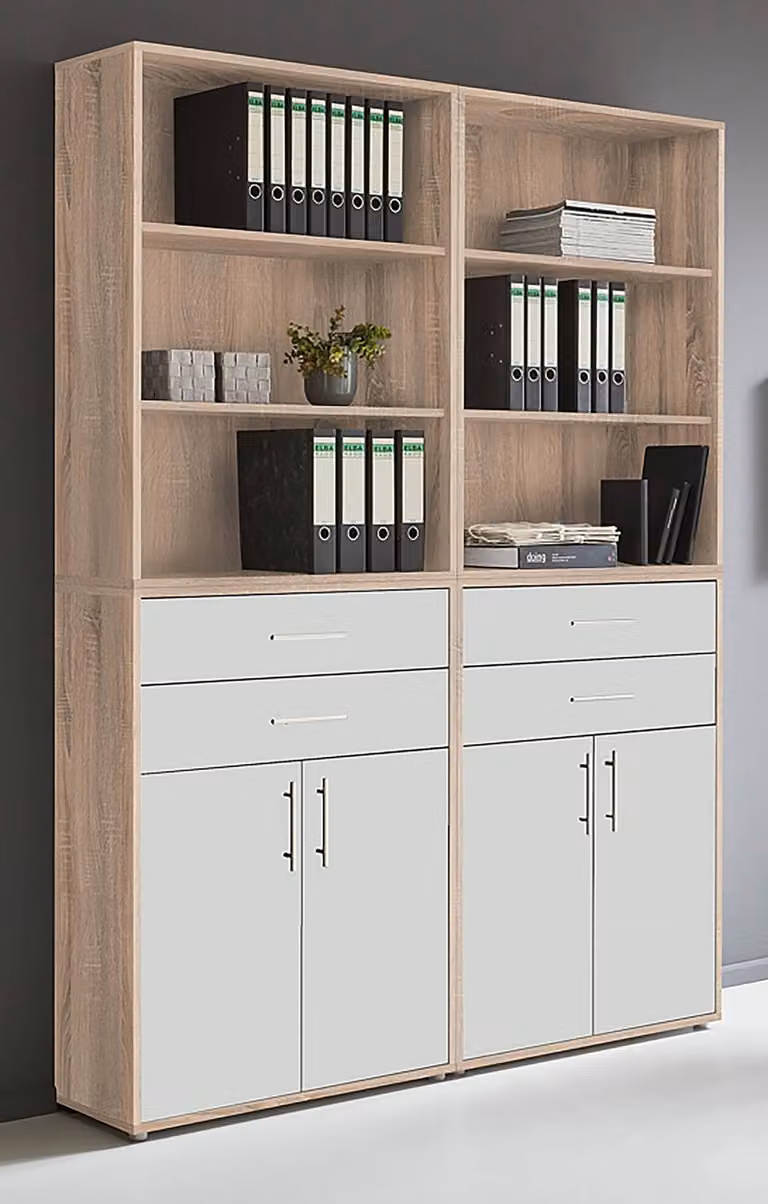 home24 Kastenset 4-delig set A, bruin/wit met Sonoma eikenhouten look, B/D/H: 114 x 33 x 85 cm