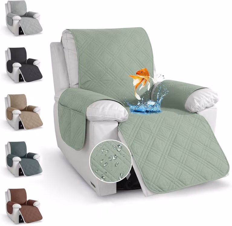 Zachte Recliner Stoelhoes met Armleuningen en Opbergvakken in Mintgroen, 59 x 203 cm