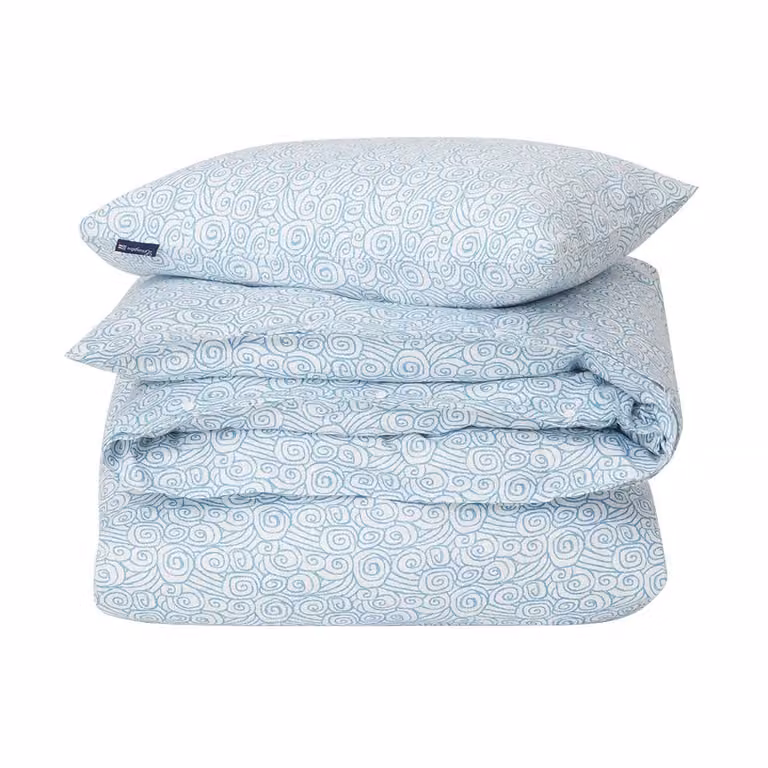 Lexington Wave Printed Cotton Sateen dekbedovertrekset White-Blue met 2 kussenslopen