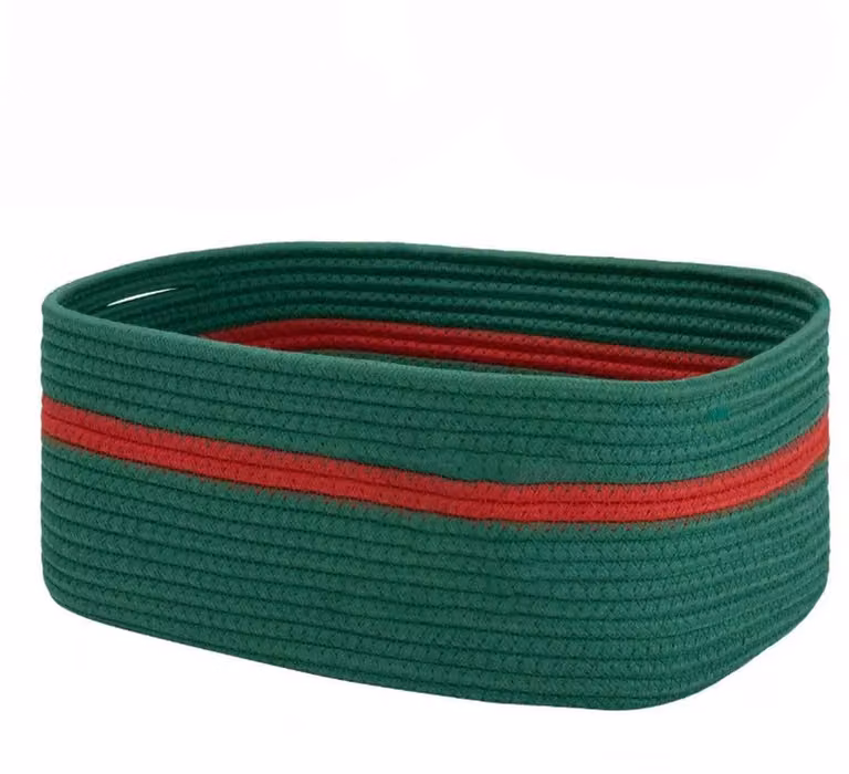 Handgeweven opbergmand met handvatten, Groen, B: 34,5 cm, D: 25,5 cm, H: 15 cm
