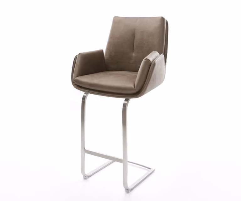 DELIFE Barstoel Clea-Flex met armleuningen, Microvezel, Taupe, Vrijkantelframe, Zilver