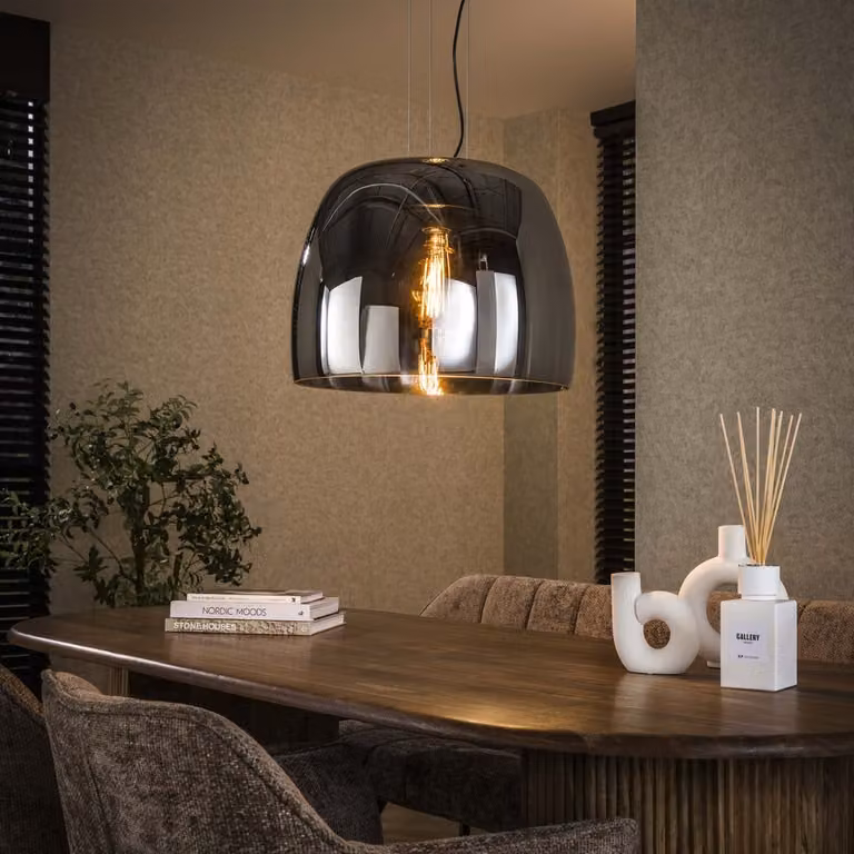 Lyora Glazen hanglamp Drift rond - Grijs - Ø 48 cm