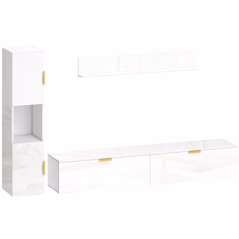HOMCOM Hangend TV-board met klepdeuren Entertainmentcenter Wandrek Kast Hoogglans wit