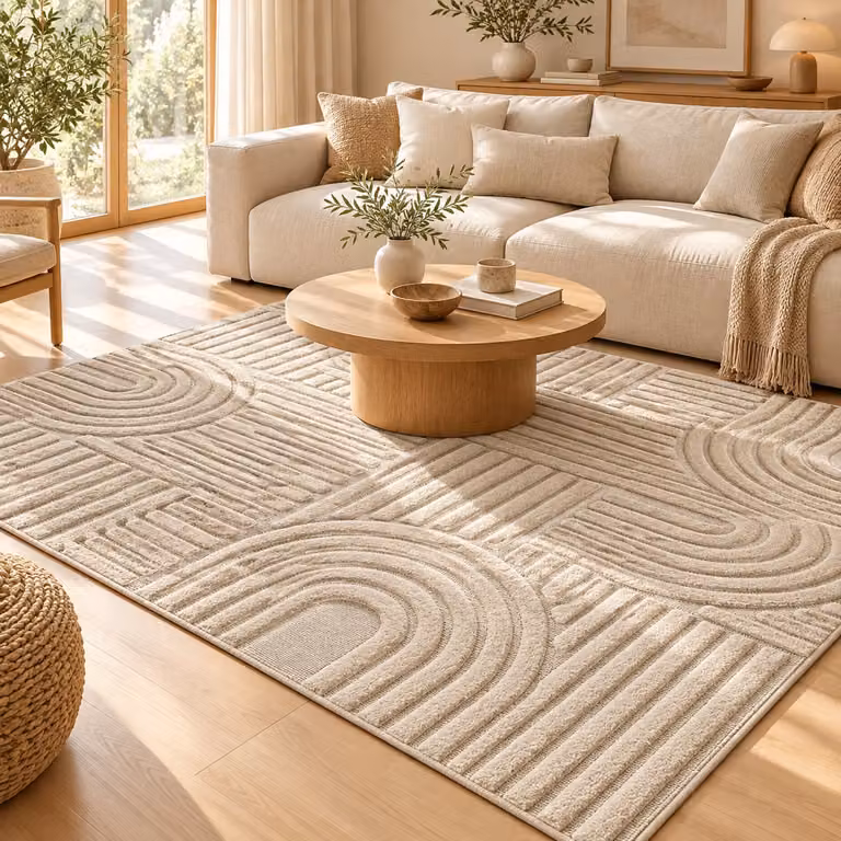 Beige Boho Vloerkleed 160 x 230 cm – Hoogpolig Shaggy Tapijt voor Woonkamer en Slaapkamer