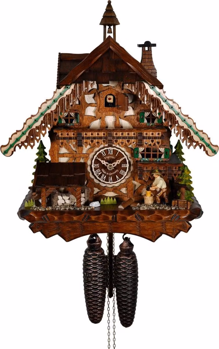 Engstler Kuckucksuhr 3801/8 met 8-daagse kettingwerk in walnoot, Hoogte: 40 cm