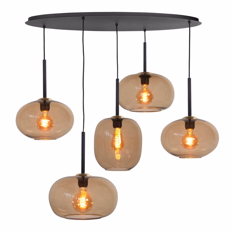 Highlight Bellini Hanglamp met 5 lichtpunten, zwart en bruin glas
