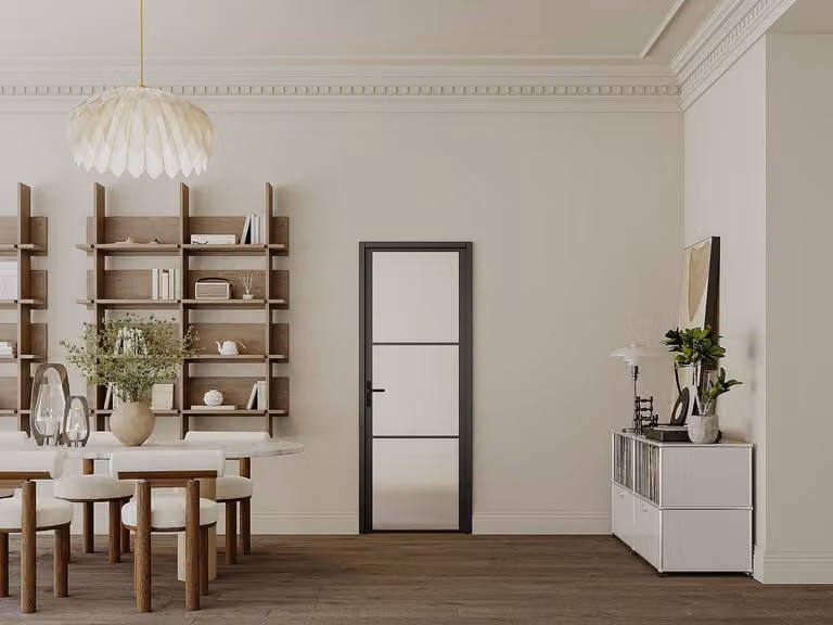 MASERU Omkeerbare deur van aluminium en mat gehard glas - Zwart - H204 x B93 cm