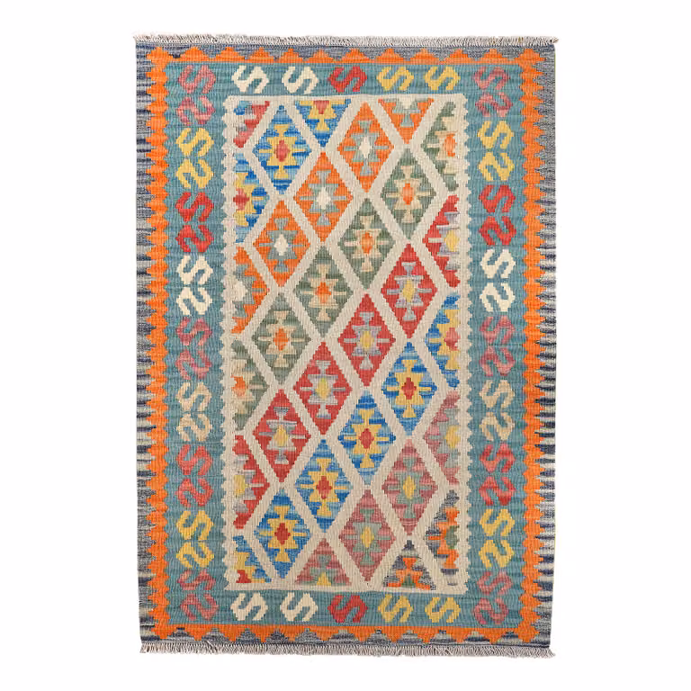 home24 Kelim Gashgai laagpolig vloerkleed blauw multicolor wol B: 125 cm, D: 181 cm