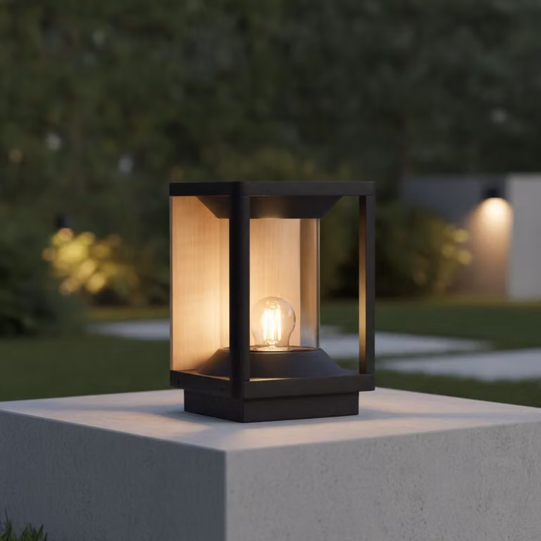 Lyora Tuinlamp Pacific Padverlichting met Houten Achtergrond - Grijs/Bruin - Hoogte: 22 cm