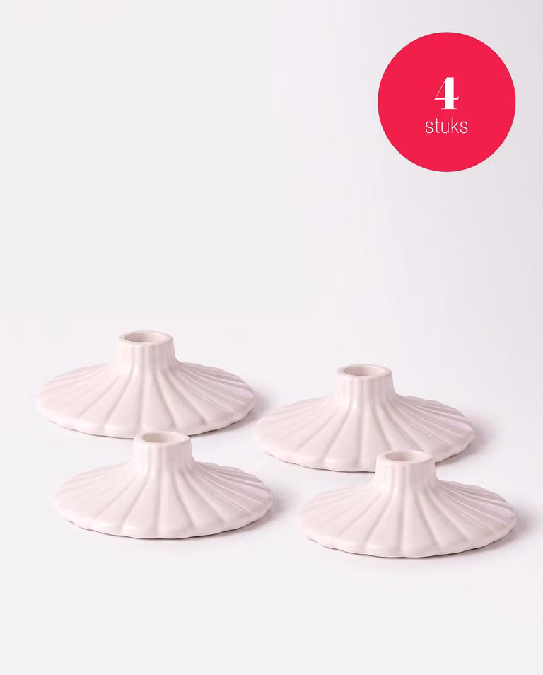 vtwonen Set van 4 Keramische Kandelaars Wit 8 x 2,5 cm