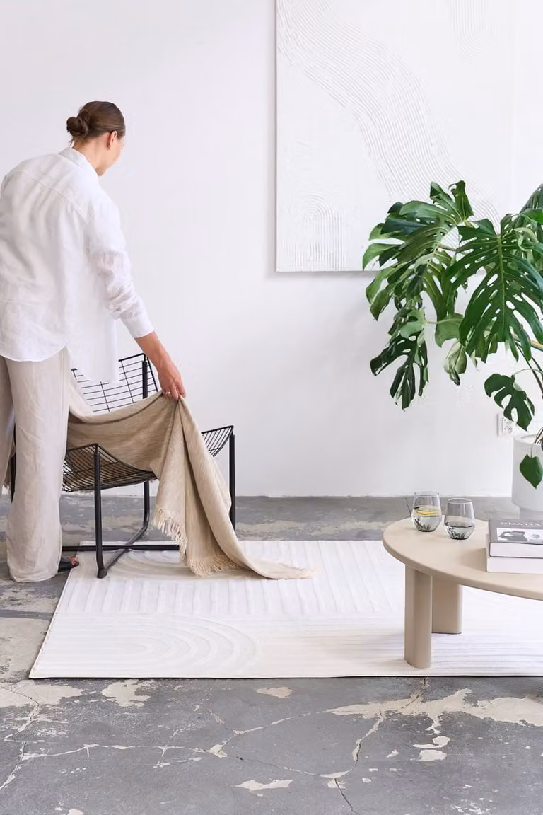 TAPISO Hygge Vierkant Vloerkleed Crème-Wit - Modern Laagpolig Tapijt met 3D Geometrisch Design - 160 x 160 cm