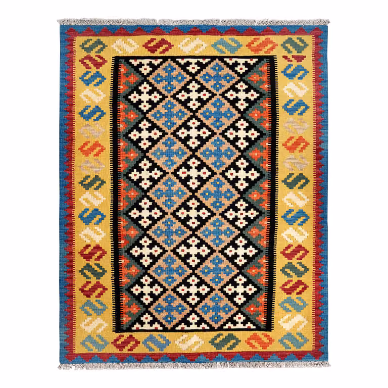 home24 Kelim Gashgai laagpolig vloerkleed zwart multicolor wol B: 153 cm, D: 192 cm