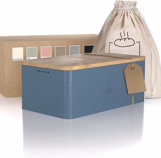 Afsluitbare taartcontainer en ontbijtkoekendoos met bamboe snijplank deksel en ventilatie, blauw