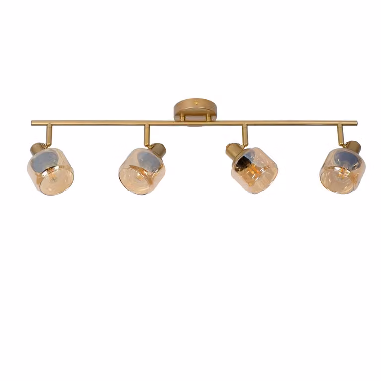 Lucide Bjorn Plafondlamp 4-lichts goud/messing met transparante glazen