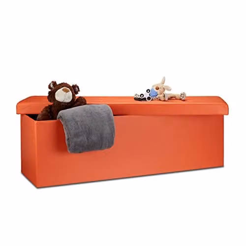 Relaxdays Opbergbank XL van kunstleer, Oranje, B/D/H: 114 x 38 x 38 cm