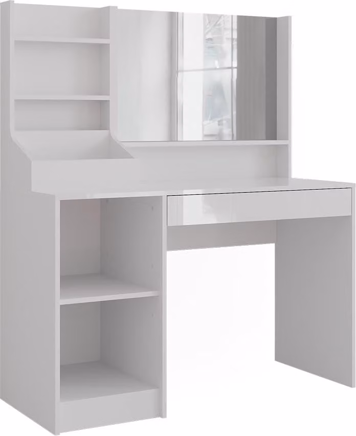 Vicco Sherry Kaptafel met verlichting en spiegel, Wit/Wit Hoogglans, Breedte: 119.8 cm