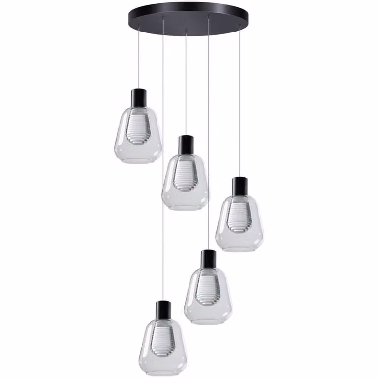 ETH Vide hanglamp Gary 5-lichts zilver en transparant