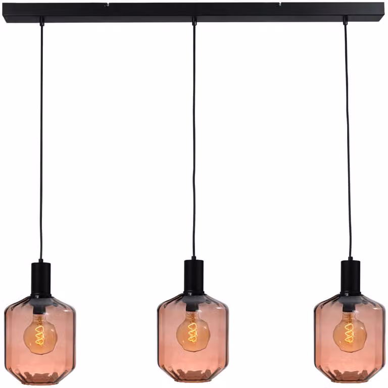 Masterlight Porto 3-lichts hanglamp - zwart - rood transparant glas - H 150 x B 24 cm