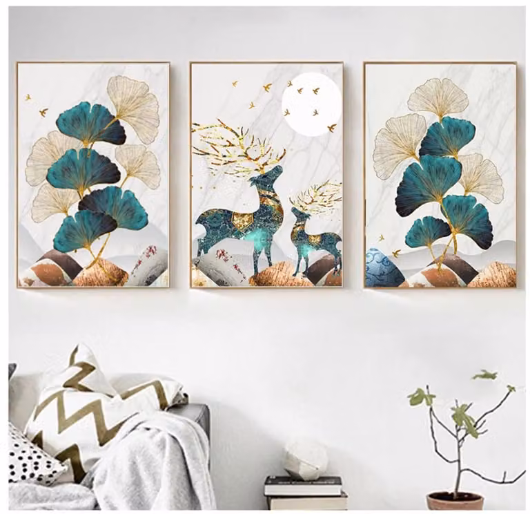 Set van 3 Canvas Posters Abstracte Ginkgo Biloba Wanddecoratie voor Woonkamer en Slaapkamer