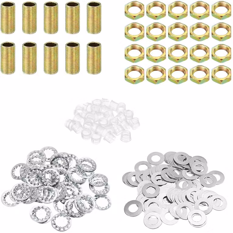 Lamp slang kit met vergrendelingsmoeren en sluitringen, 1/8IP schroefdraad 0,79 inch, zink coating hardware assortiment voor kroonluchter en plafondverlichting