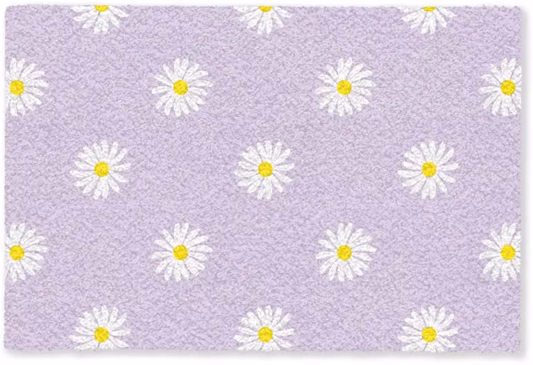 Droogloopmat Madeliefjes - Pastel Wit en Paars met Bloemenprint - 60 x 40 cm