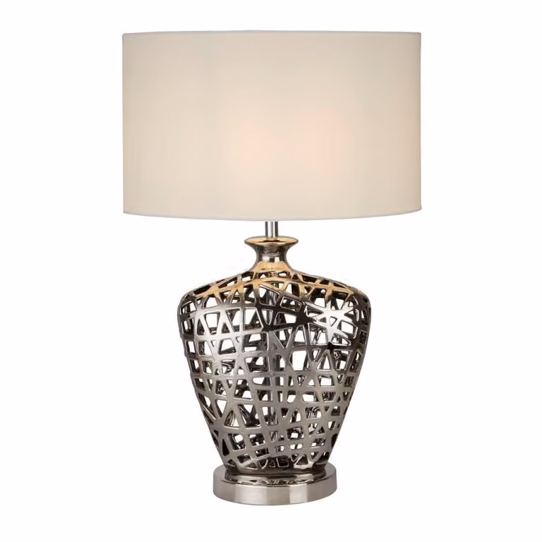 Searchlight Network moderne tafellamp grijs en chroom met E27 fitting