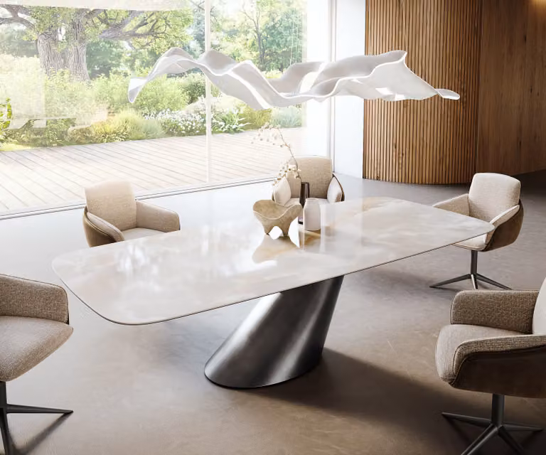 DELIFE Eetkamertafel Edge Boot Keramiek Iris FMG Onice Grigio Cono Metallic Zilver B/D: 270 x 120 cm