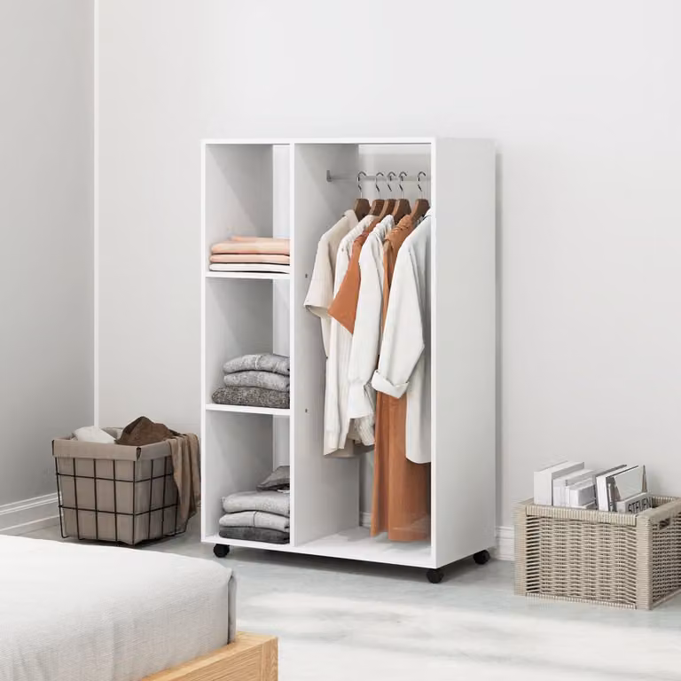 REDOM Open Kledingkast met Wielen en 3 Planken - Wit - B/D/H: 80 x 40 x 128 cm