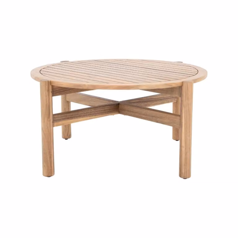 Braga koffietafel BUITEN living in light teak look, rond met een diameter van 80 cm