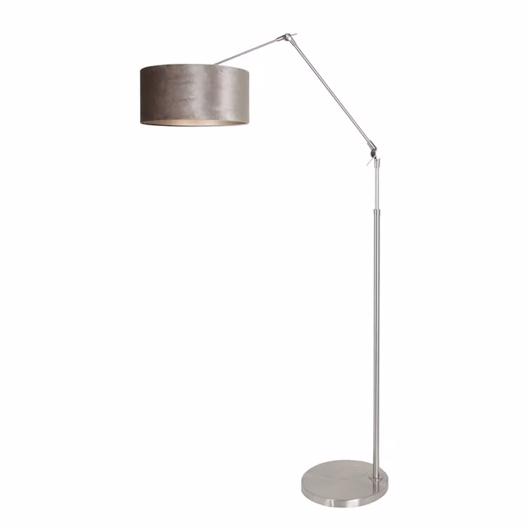 Steinhauer Prestige Chic RVS Vloer Leeslamp met Taupe Velours Kap en Zilver Details