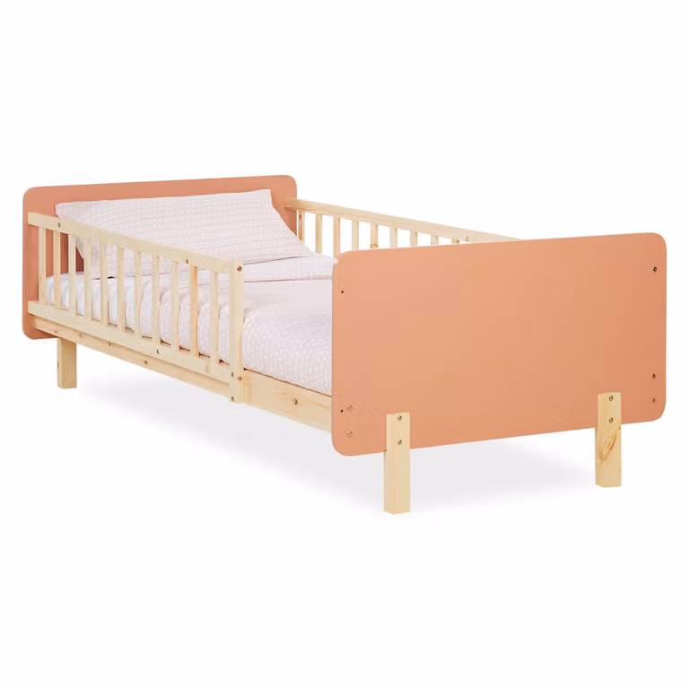 Homestyle4u Babybed met lattenbodem en valbeveiliging, massief houten bedframe, Rood, 90 x 200 cm