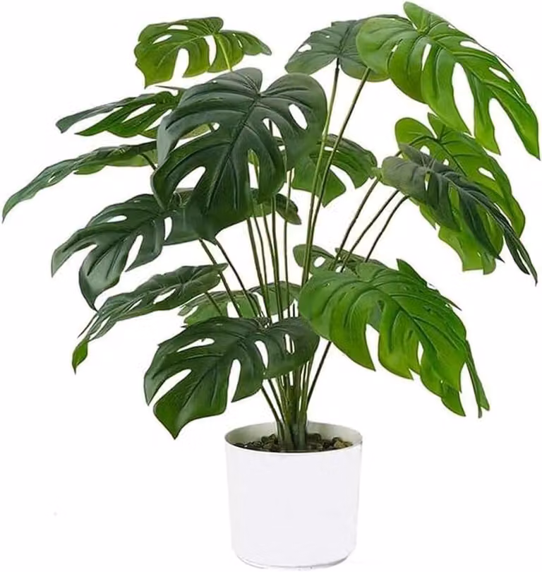 Kunstmatige Monstera Plant in Pot - 12 Bladeren Tropische Groene Decoratie voor Binnen en Buiten