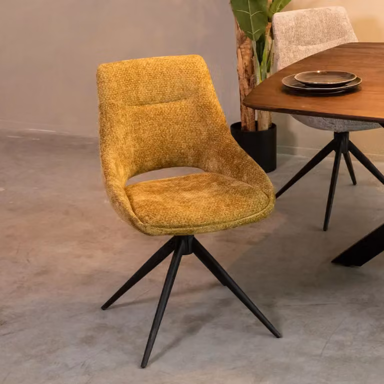Label51 Eetkamerstoel Marlow - Mustard - Chenille - Zwart Metalen Frame