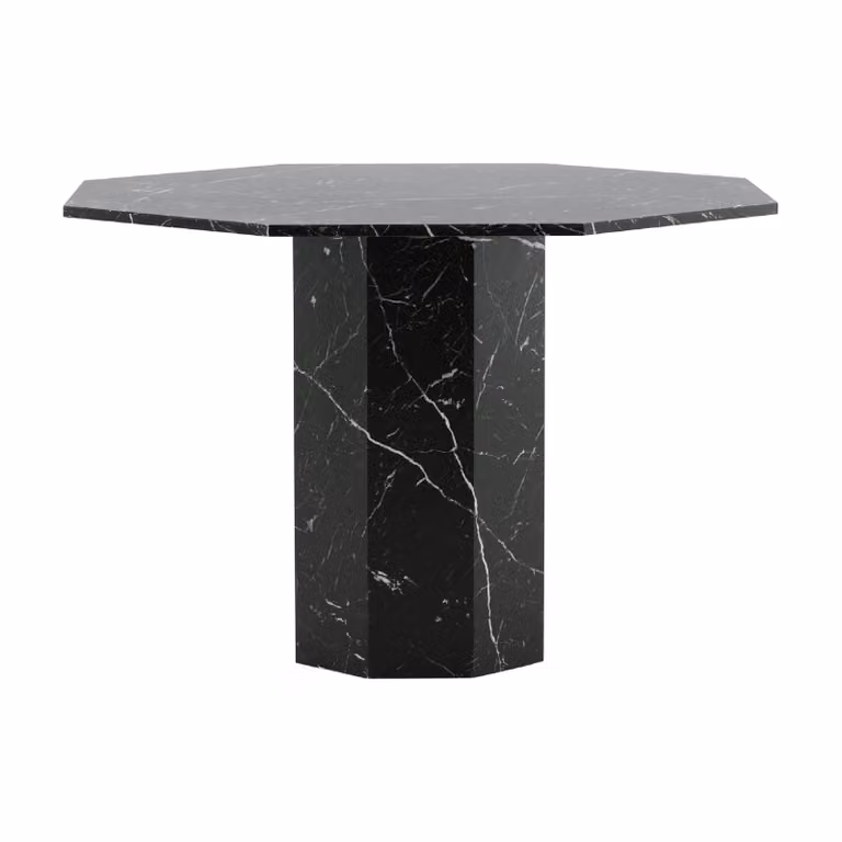 QUVIO Eettafel Rond - Zwart Marmerpatroon - Diameter: 110 cm, Hoogte: 75 cm