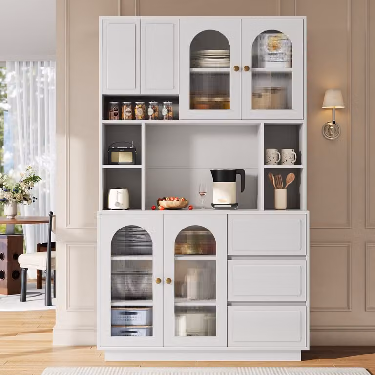 Modern Wit Dressoir met LED-verlichting en Lades voor Woonkamer of Keuken, B/D/H: 175 x 106 x 30 cm