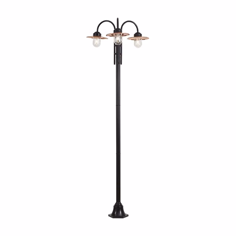 Qazqa Moderne buitenlamp zwart en koper 3-lichts IP44 Hoogte: 235 cm