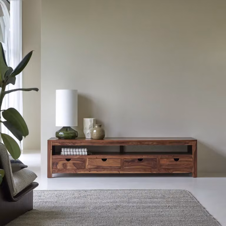 Tikamoon Oliver Massief Palissander Tv-meubel - Bruin - Breedte: 200 cm, Diepte: 45 cm, Hoogte: 50 cm
