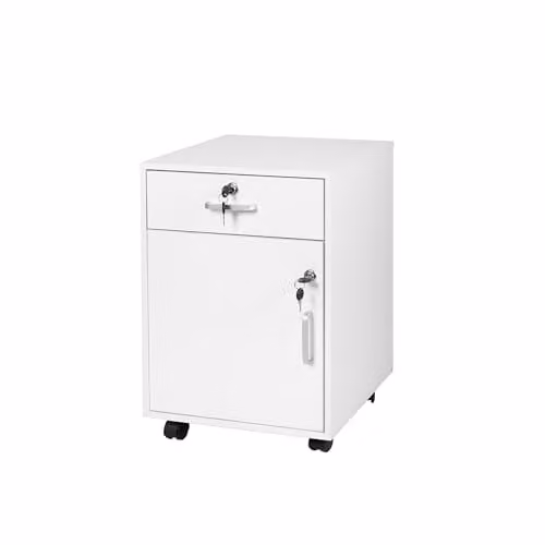 Relaxdays Rolcontainer met slot en wielen, wit, H x B x D: 57 x 40 x 40 cm