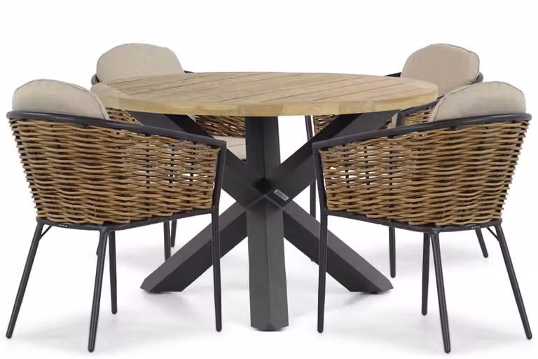 Lifestyle Garden Furniture Rockville Dining Tuinset met Teak Kleuren en Aluminium Onderstel, 120 cm