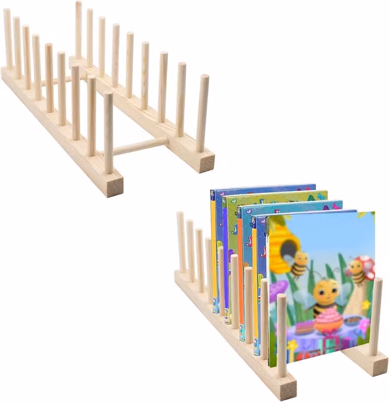 Houten kinder boekenrek met 8 vakken voor in de kinderkamer