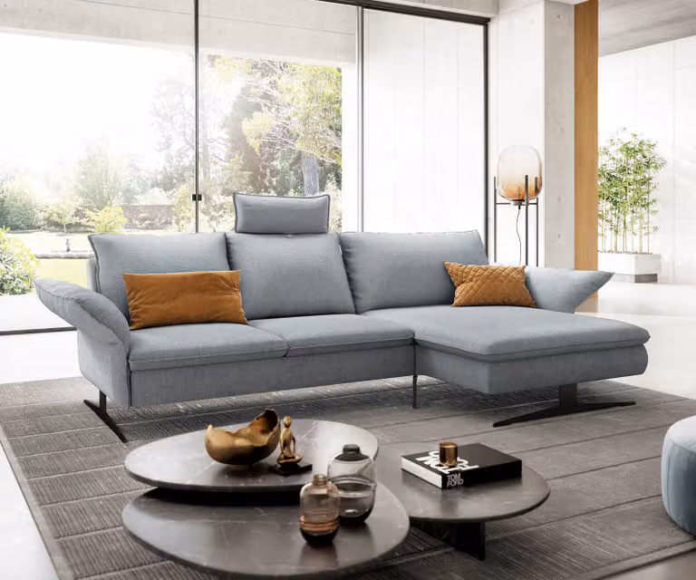 DELIFE Eckbank Nerio in blau met vlak geweven stof, rechtsmodel, B: 300 cm x D: 190 cm