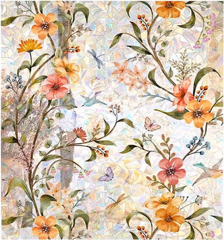 Raamfolie met bloemenpatroon voor privacy, zelfklevend en statisch, 40 x 200 cm