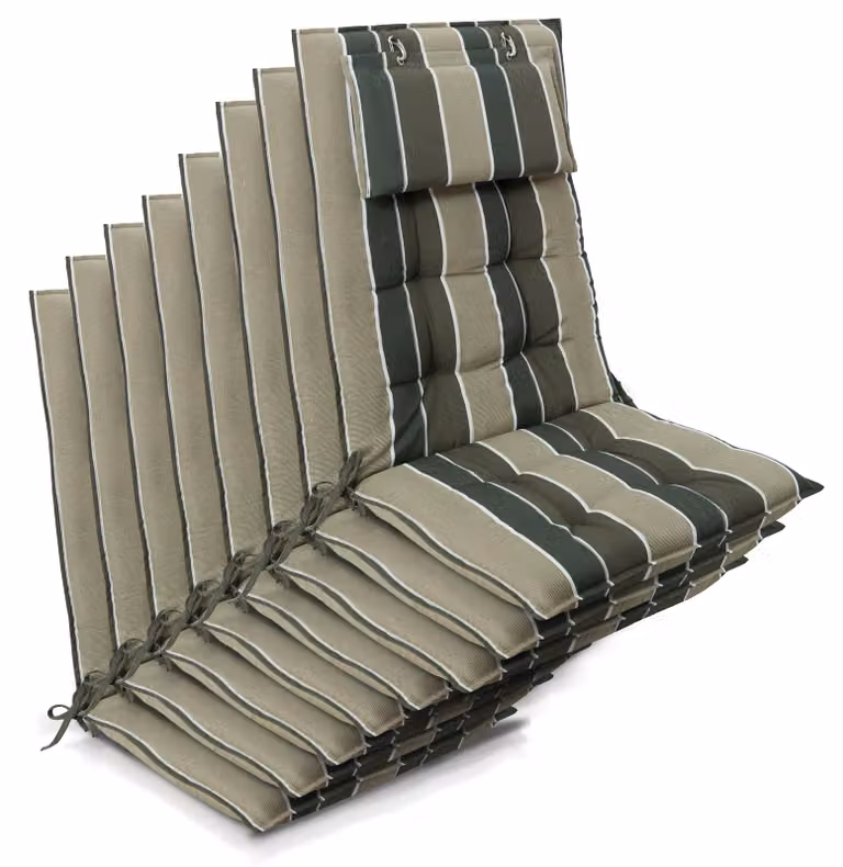 Beautissu 8-delige set zittingkussens voor hoge rugleuningen, groen gestreept, B/D/H: 120 x 50 x 8 cm