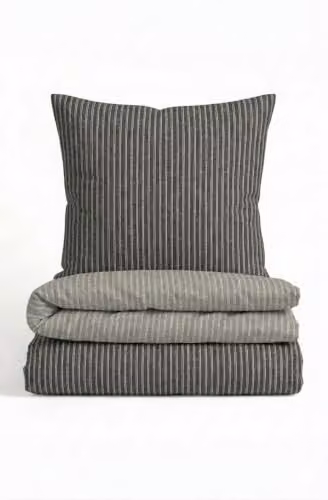 Biberna Faot beddengoedset met dekbedovertrek en kussensloop, grijs/antraciet, gestreept melange-flanel, B/D/H: 155 x 220 cm en 80 x 80 cm