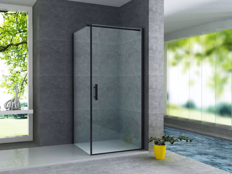 Belvit Douchecabine met draaideur en zijwand, 6 mm veiligheidsglas, mat zwart, B/D/H: 90 x 90 x 190 cm