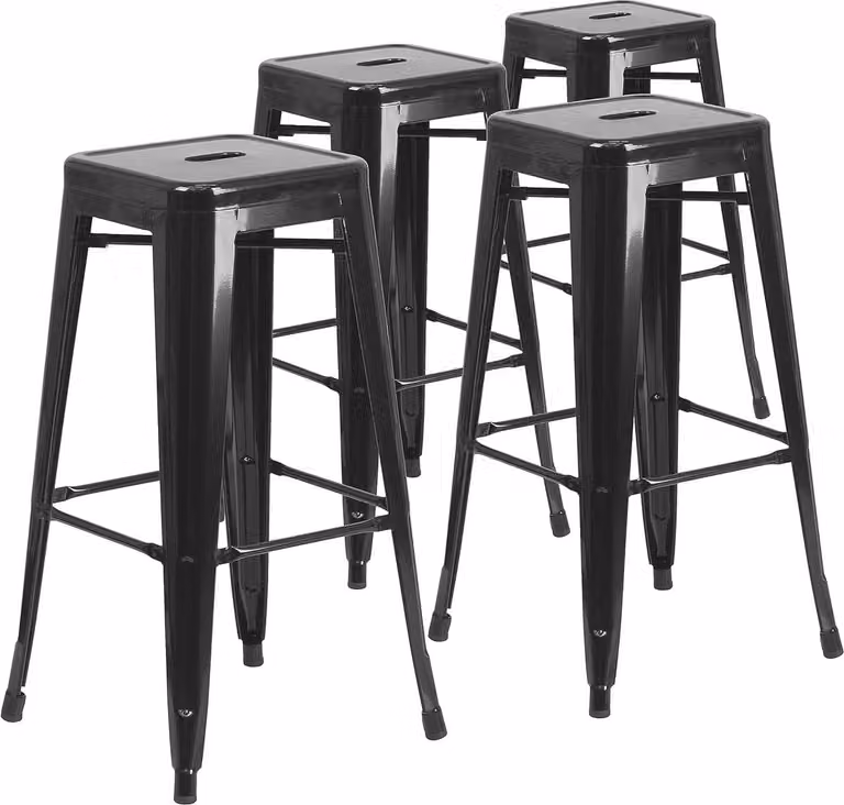 Set van 4 Lily Barkrukken, zwart metaal, zonder rugleuning, Hoogte: 76 cm