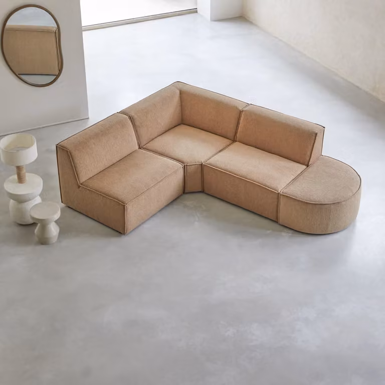 Tikamoon Dario Modulaire 4/5-zitshoekbank met slaapfunctie in bruin en beige stof