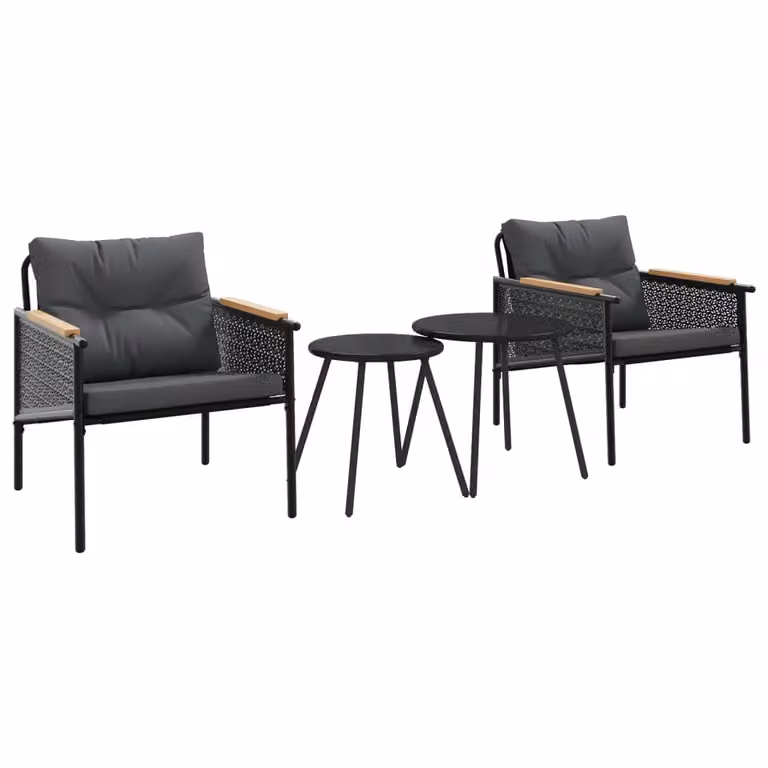 vidaXL 4-delige set balkonmeubels met kussens, zwart, staal