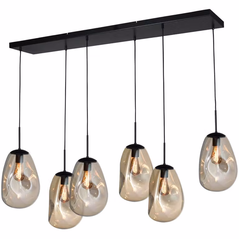 Masterlight Lava Hanglamp met 6 gouden glazen elementen, Diameter: 22,5 cm