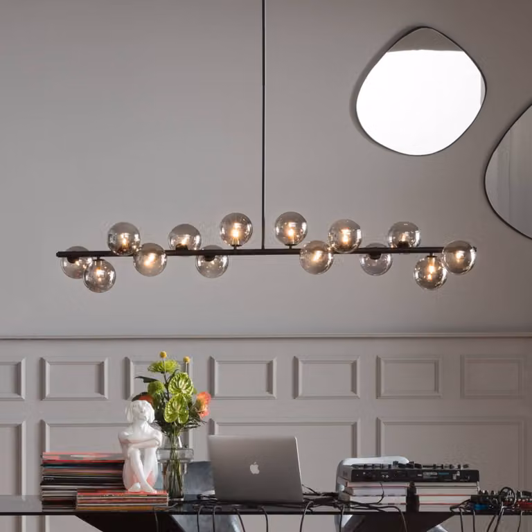Kare Design hanglamp Scala Balls zwart, dimbaar en hoogte verstelbaar, H: 138 cm, B: 155 cm, D: 28 cm